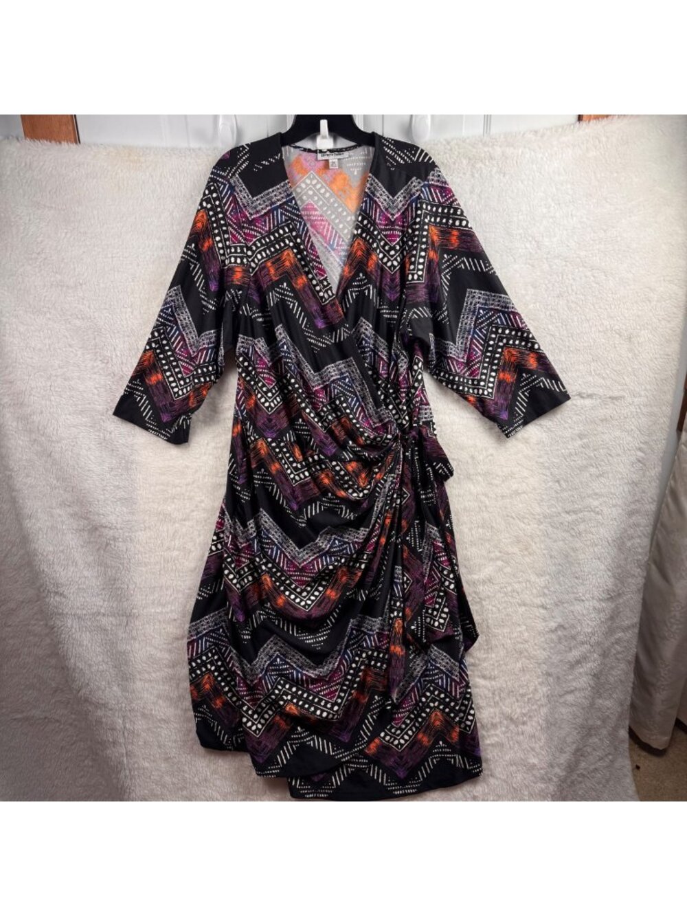 Shelby & Palmer plus size 3X Chevron Wrap Dress Black Multicolor 3/4 Sleeve